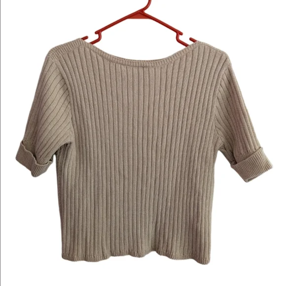 Women's Crazy Horse Beige Ribbed Knit Crew Neck Sweater Size M - Picture 2 of 3